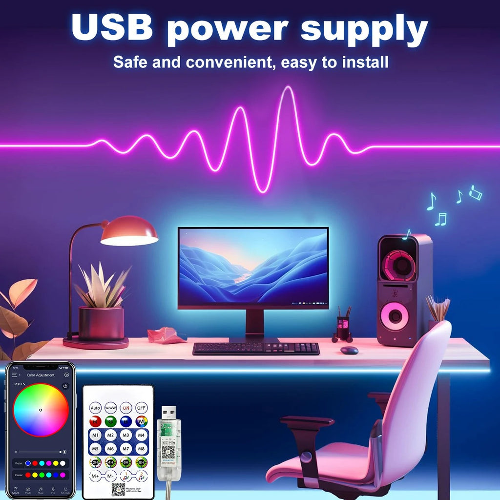 RGB Neon Strip Light 1M 2M 3M 5M USB Waterproof Flexible