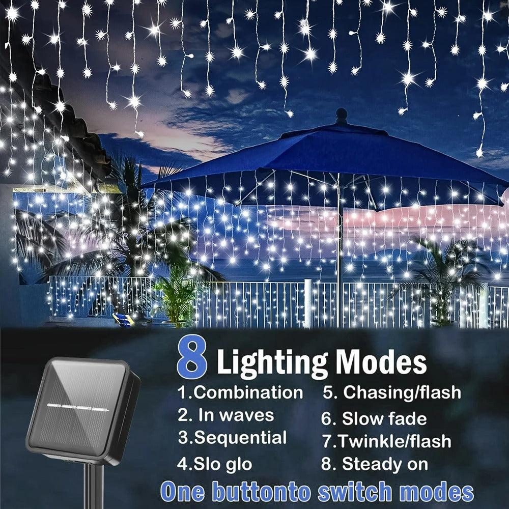 Solar LED Eaves Icicle String Lights 8 Lighting Modes