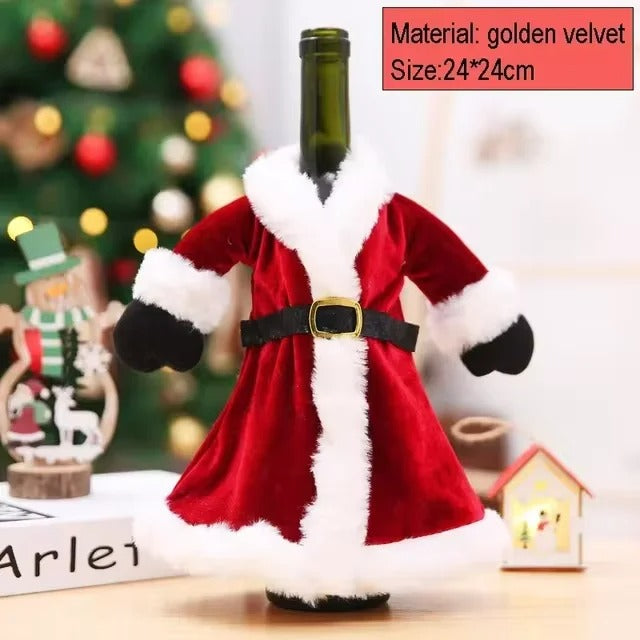 Christmas Wine Bottle Set Golden Velvet