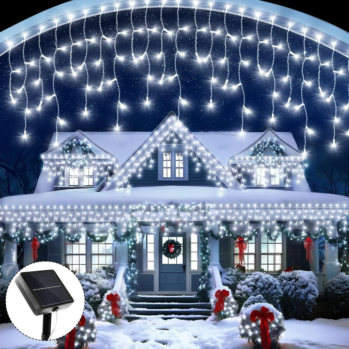 Solar LED Eaves Icicle String Lights 8 Lighting Modes