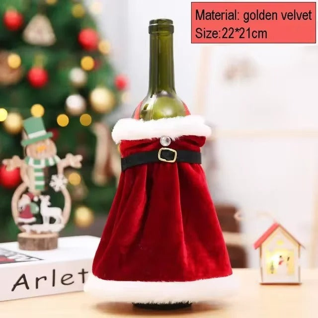Christmas Wine Bottle Set Golden Velvet