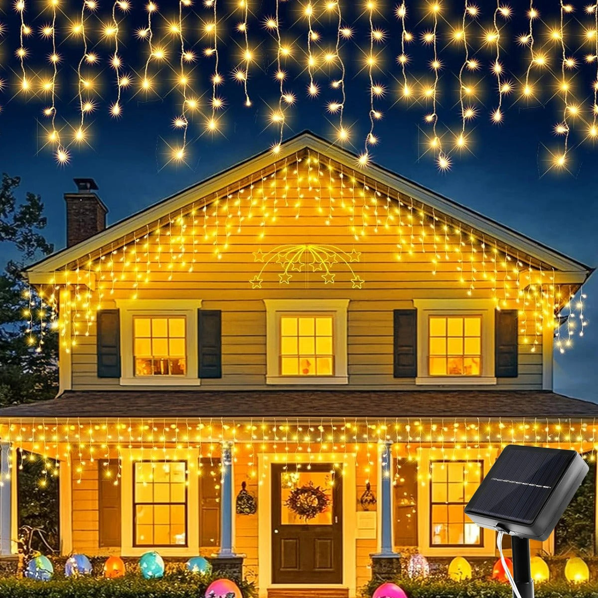 Solar LED Eaves Icicle String Lights 8 Lighting Modes